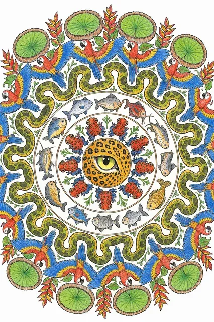 Amazonas-Tier-Mandala aus den Tieren des Regenwalds – So könnte es aussehen