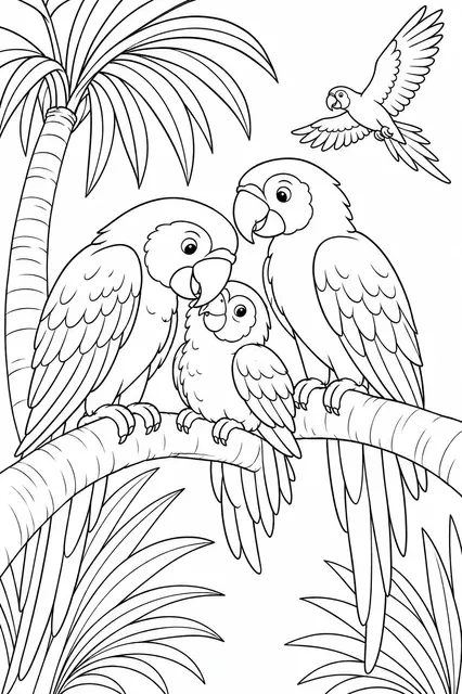 Ara-Papagei-Familie sitzt zusammen in der Palme