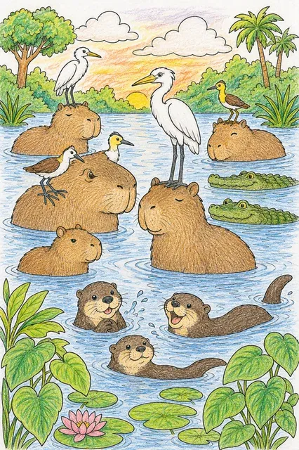 Capybara und Freunde beim geselligen Gemeinschaftsbad – So könnte es aussehen