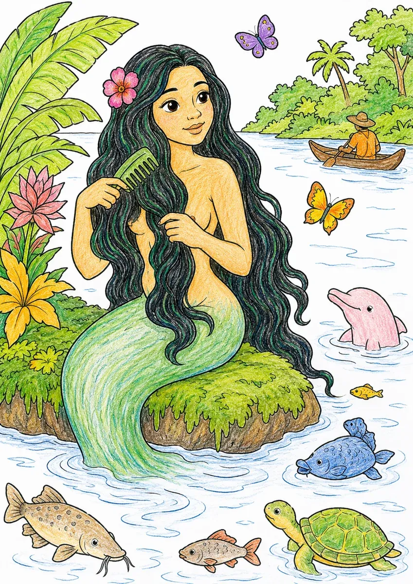 伊亚拉水仙女在河边梳头发