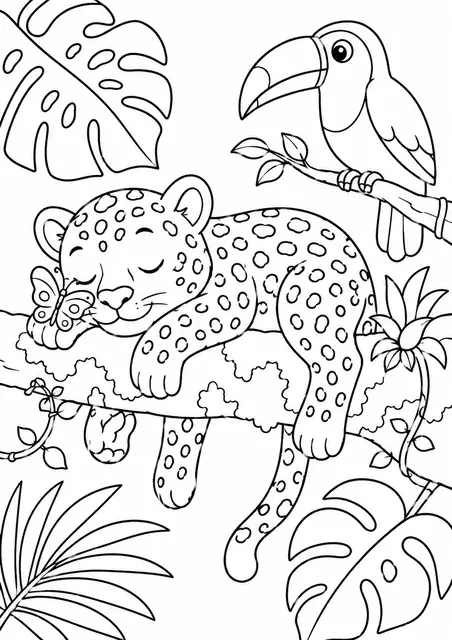 Jaguar-Kind schläft auf einem breiten Ast