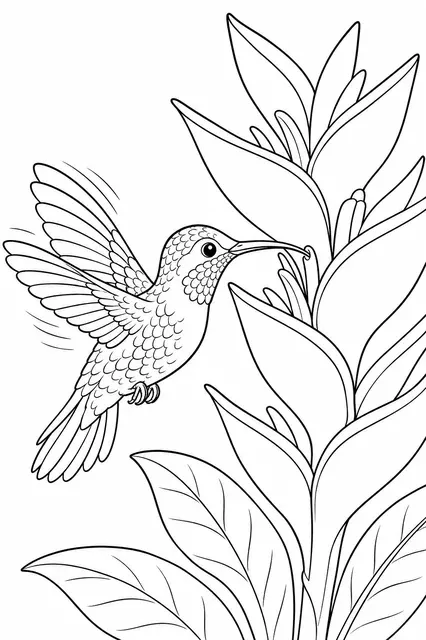 Kolibri schwebt vor einer riesigen tropischen Blüte