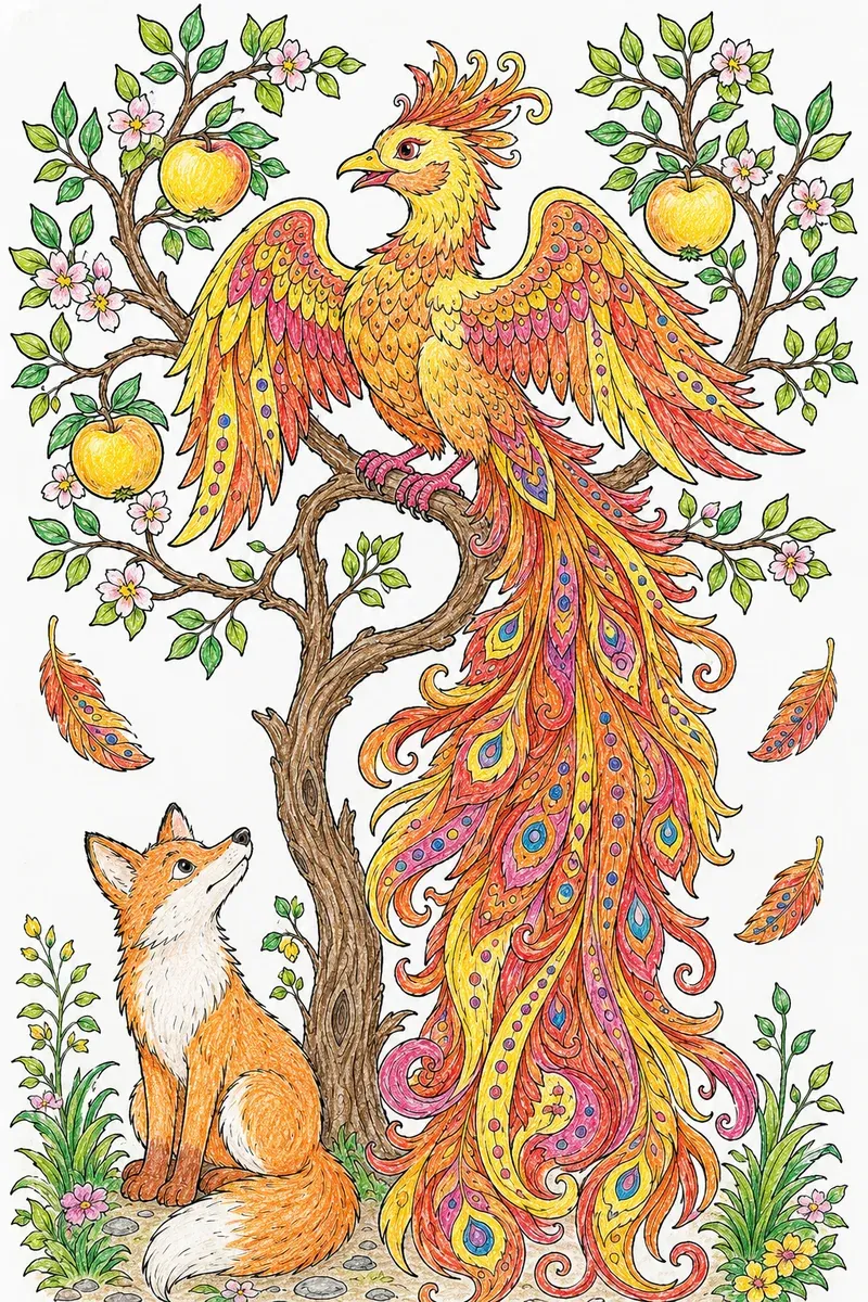 Der Feuervogel im Apfelbaum