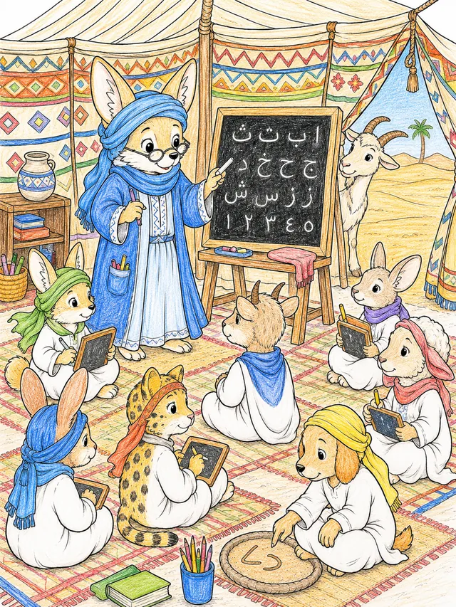 柏柏尔学校：孩子们在帐篷里学习 – 涂色效果预览