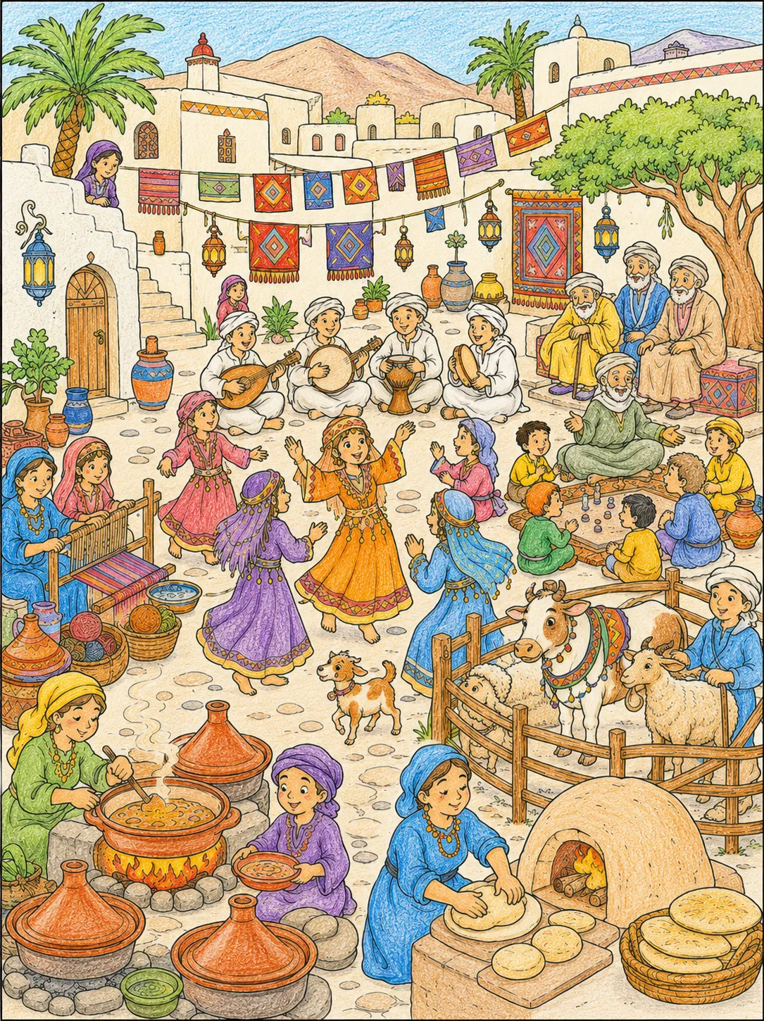 Berberdorf-Fest-Wimmelbild