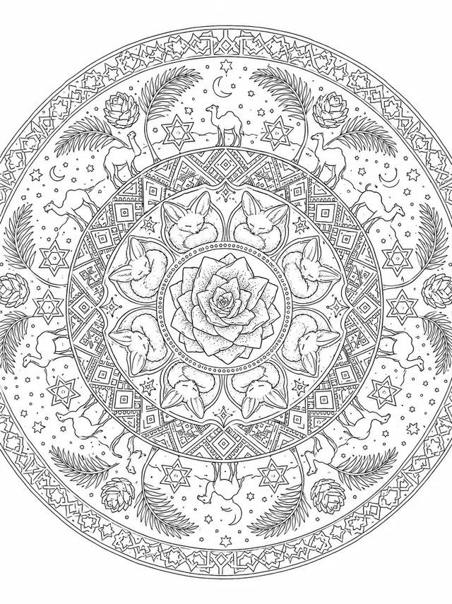 Sahara-Mandala aus Sandrosen und Sternen