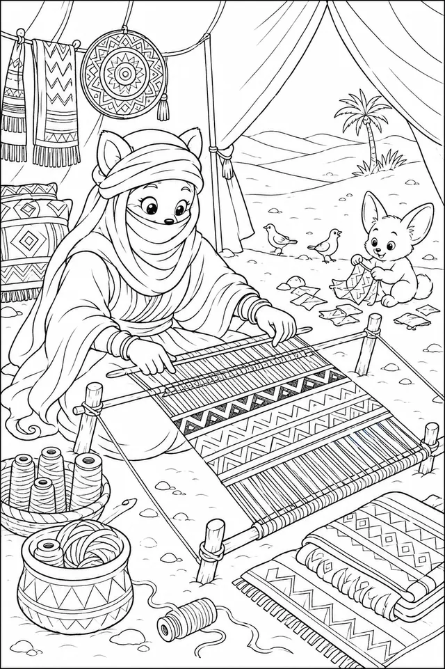 Tuareg-Frau webt am Webrahmen