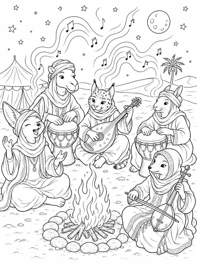 图阿雷格音乐乐队在篝火旁