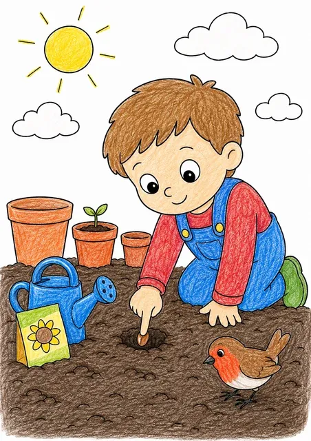 孩子种下第一颗种子 – 涂色效果预览