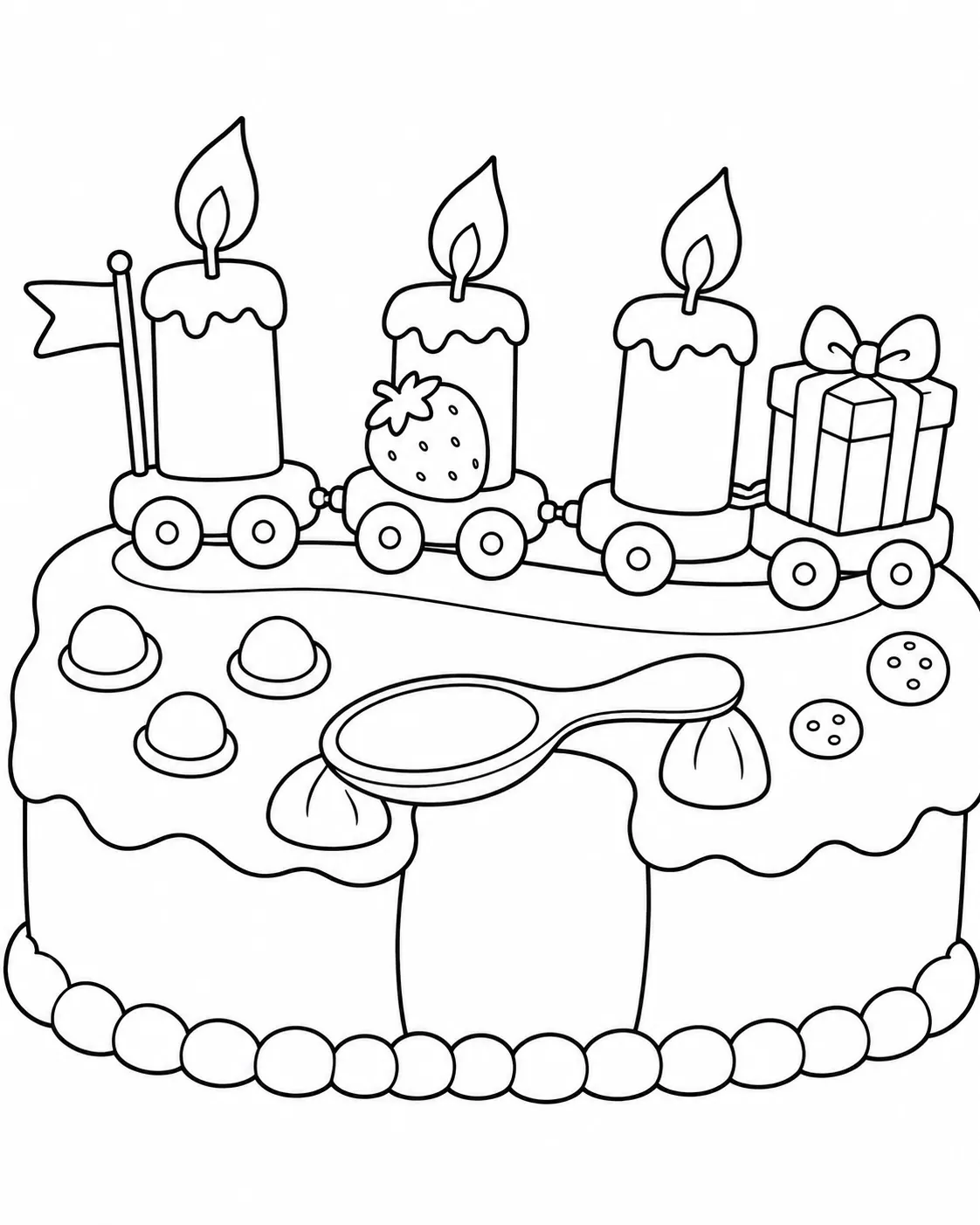 三根生日蜡烛像火车一样在蛋糕上行驶