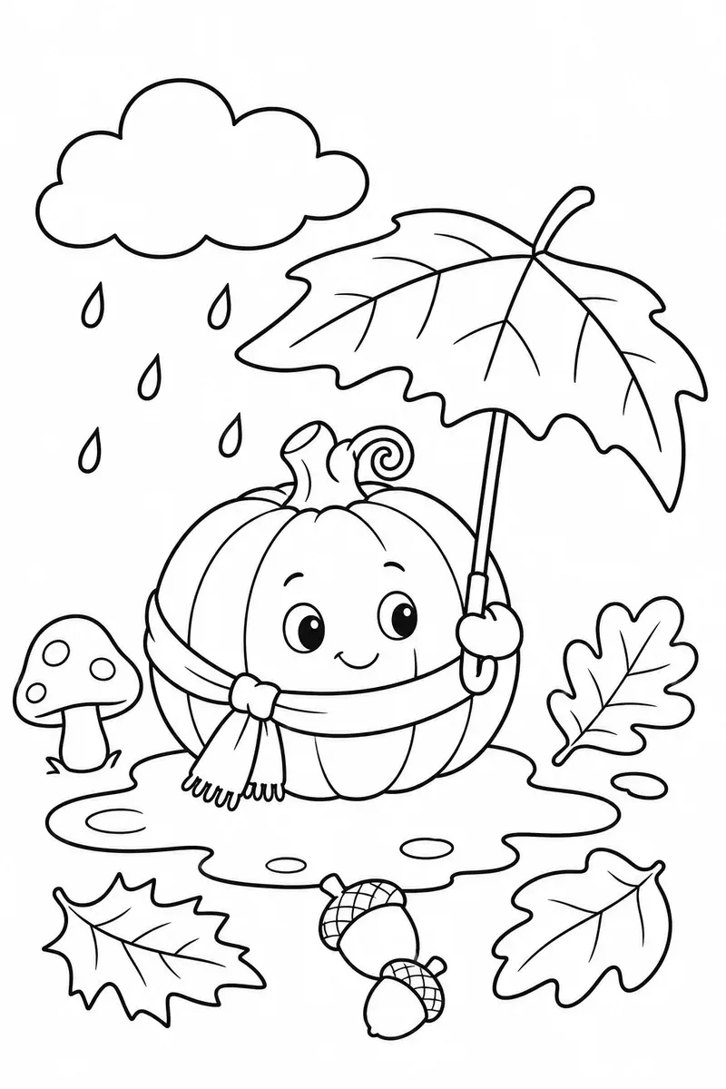 圆南瓜在雨中撑着叶子伞