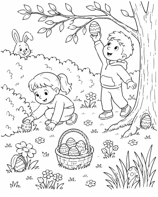 孩子们在花园里找彩蛋