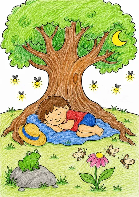 Kind schläft unter Baum in der Sommernacht – So könnte es aussehen