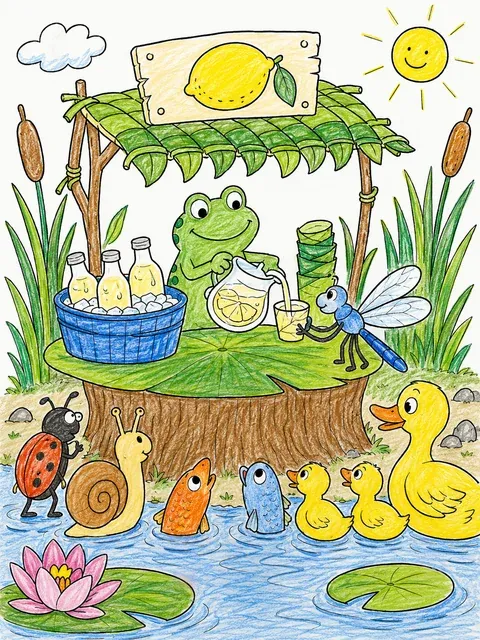 Frosch verkauft Limonade am Teich – So könnte es aussehen