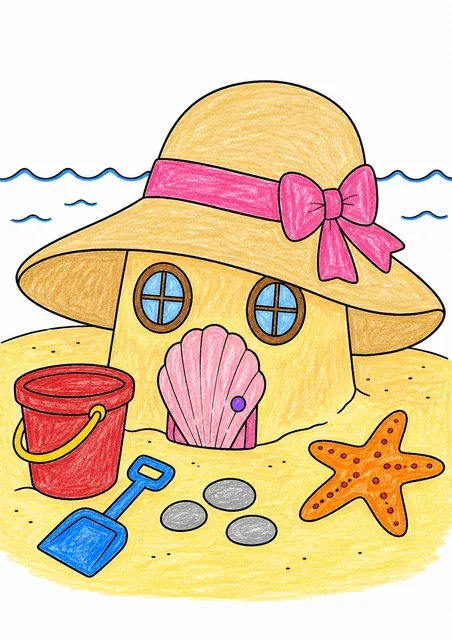 太阳帽海滩小屋 – 涂色效果预览