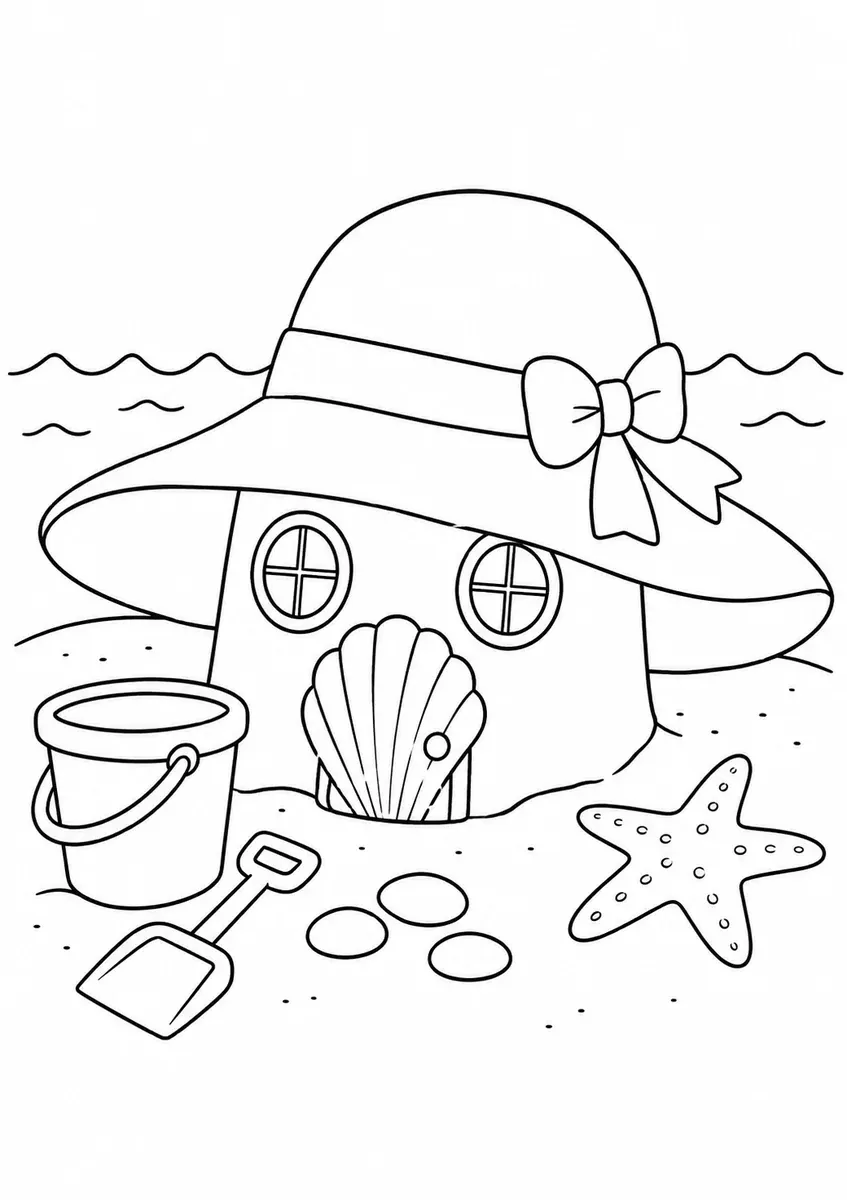 海滩上的太阳帽变成小屋