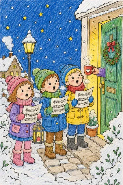Kinder singen Weihnachtslieder mit Noten – So könnte es aussehen