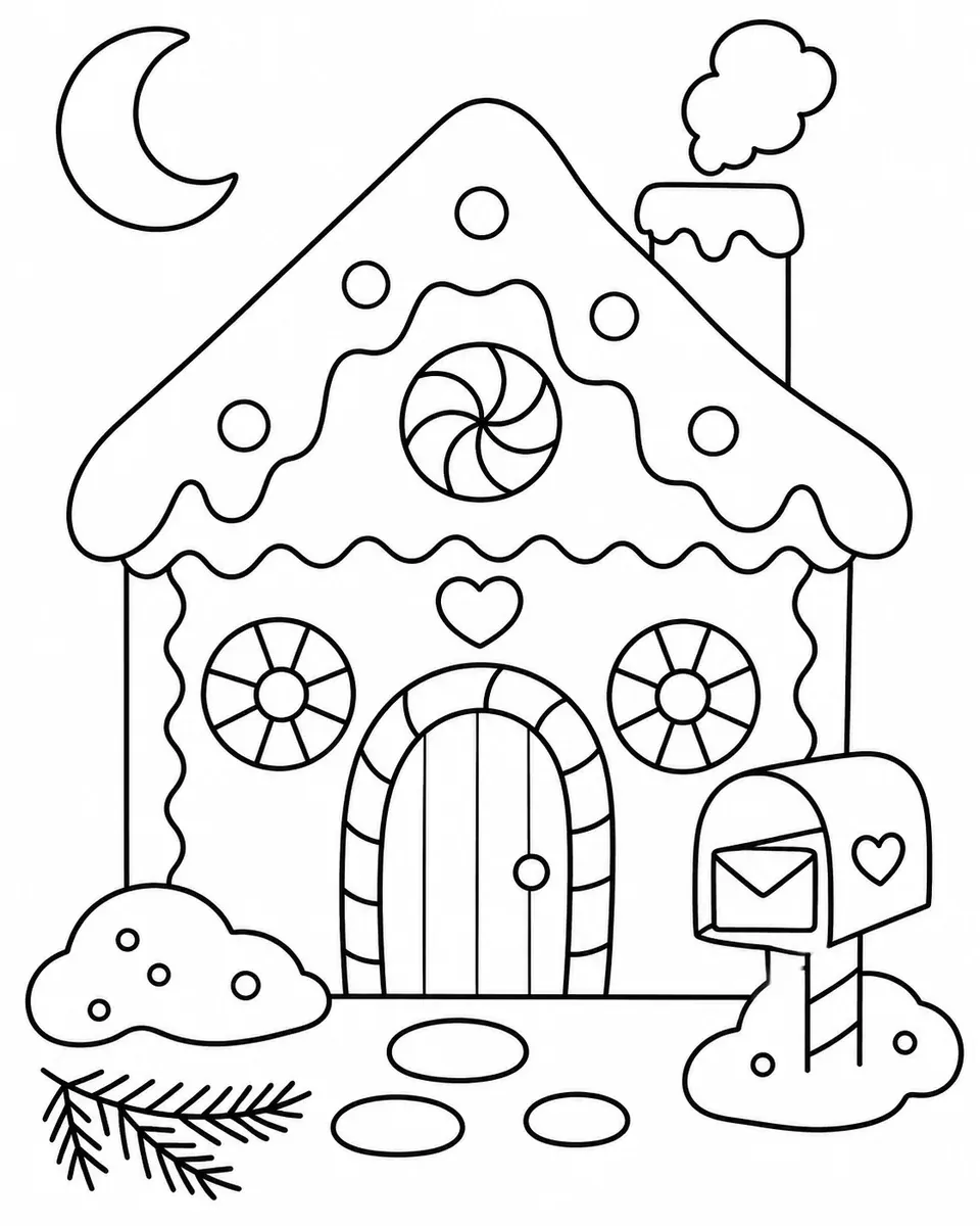 Lebkuchenhaus mit kleinem Briefkasten im Schnee