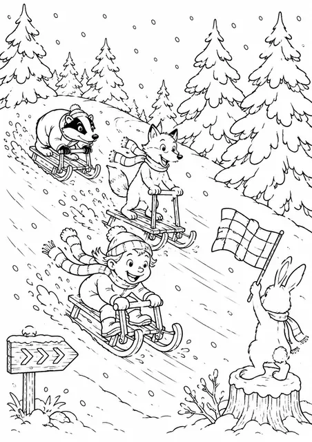 Sled Race Through the Deep Forest