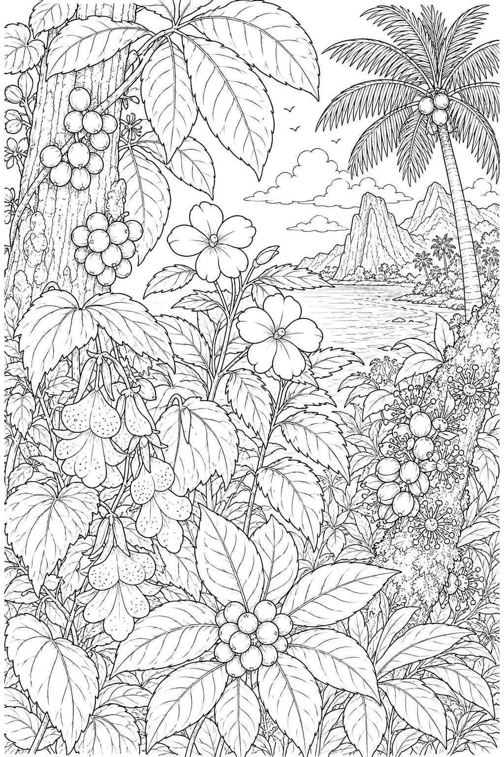 São Tomé: Okoubaka canopy / Begonia asymmetrical red / Impatiens spur pink / Cola trunk star / Psychotria tubular berries