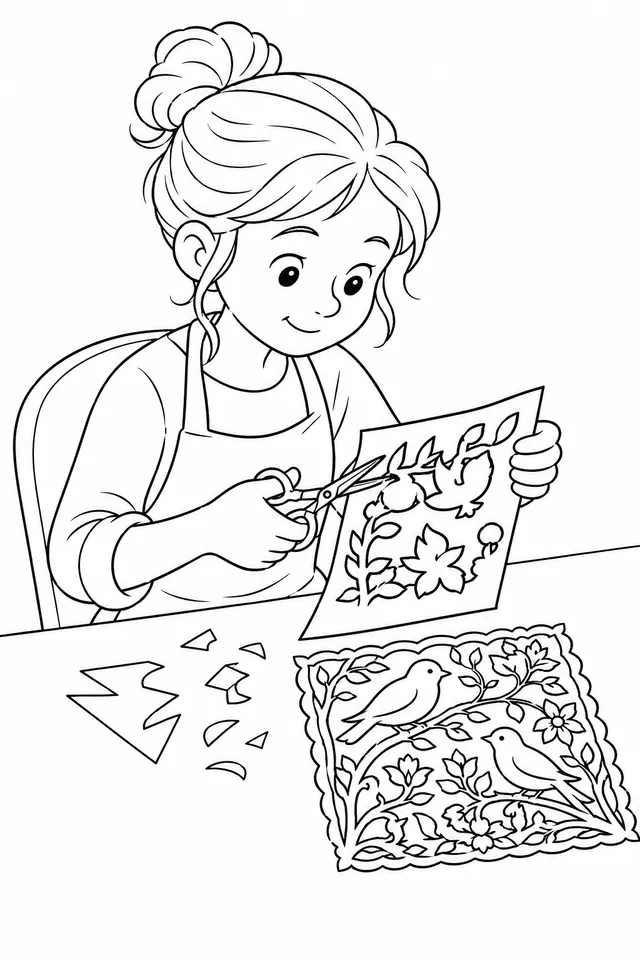 Scherenschnitt-Künstlerin mit Pergamentpapier