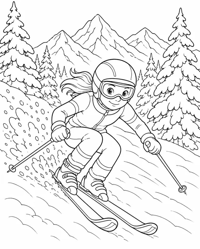 滑雪者飞速穿越雪白的森林雪道