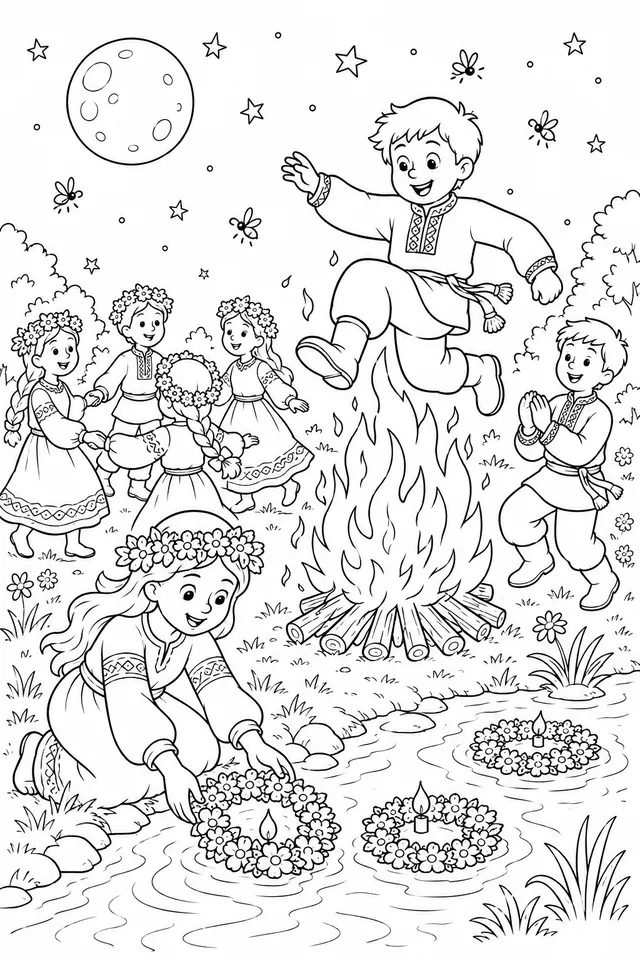 Ivan Kupala – Jugendliche springen über das Feuer in der Johannisnacht