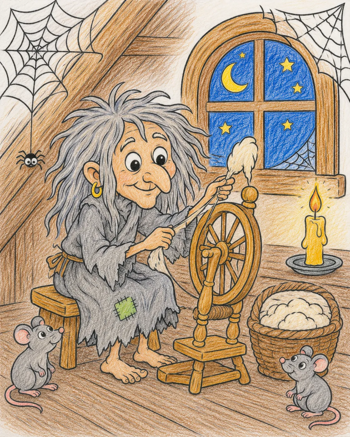 Die kleine Kikimora spinnt bei Mondlicht und spukt im alten Haus