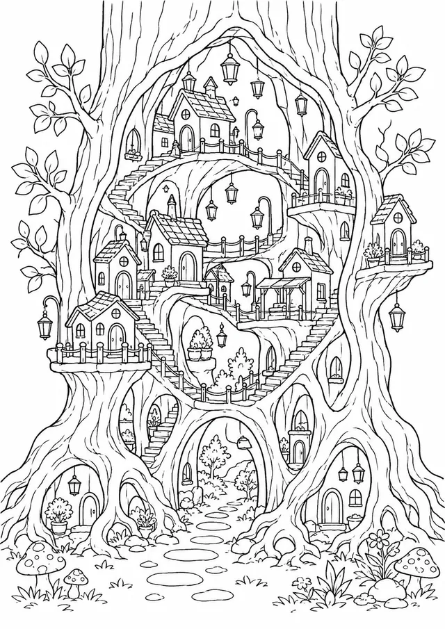 Stadt in einem riesigen hohlen Baum