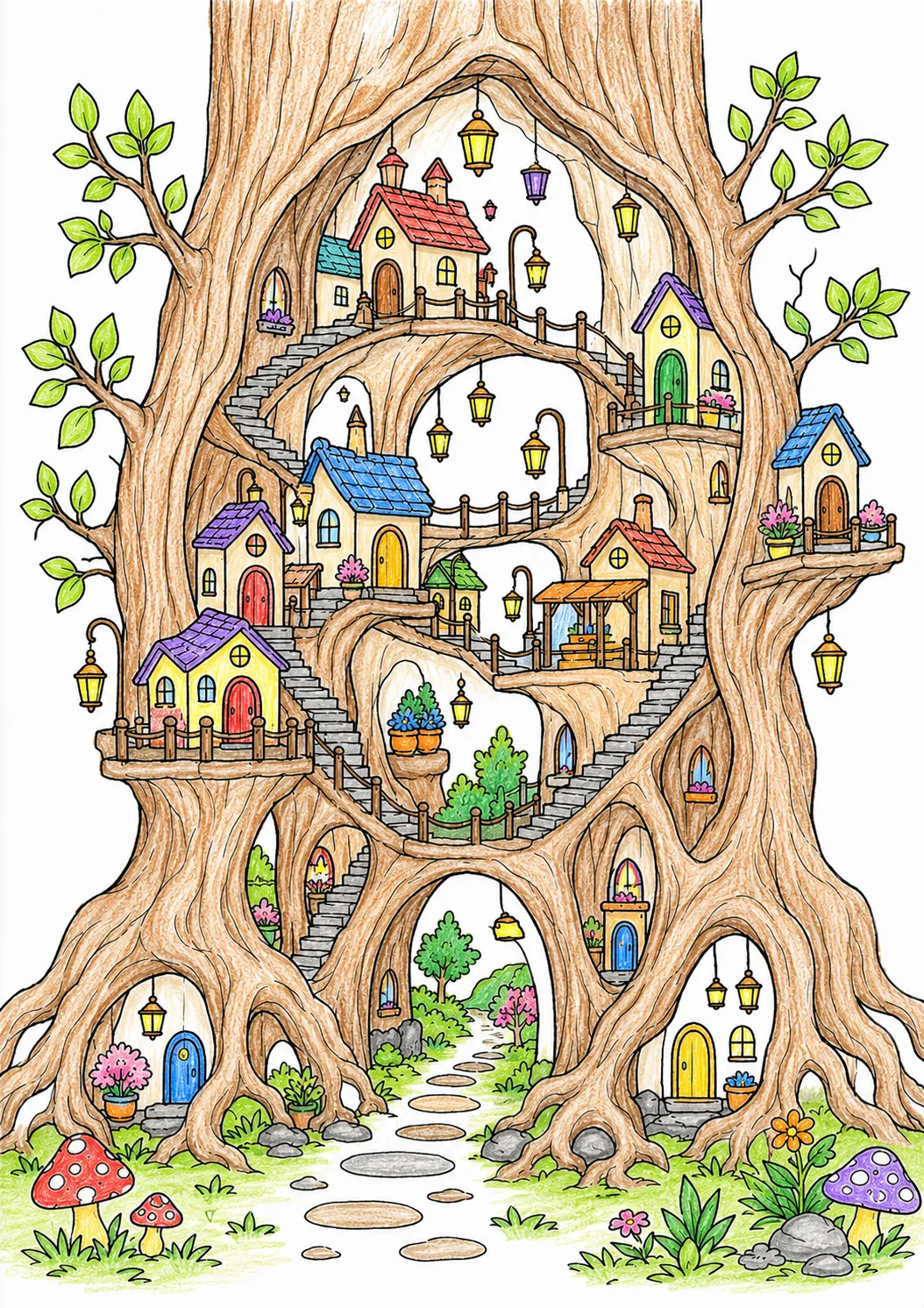Stadt in einem riesigen hohlen Baum