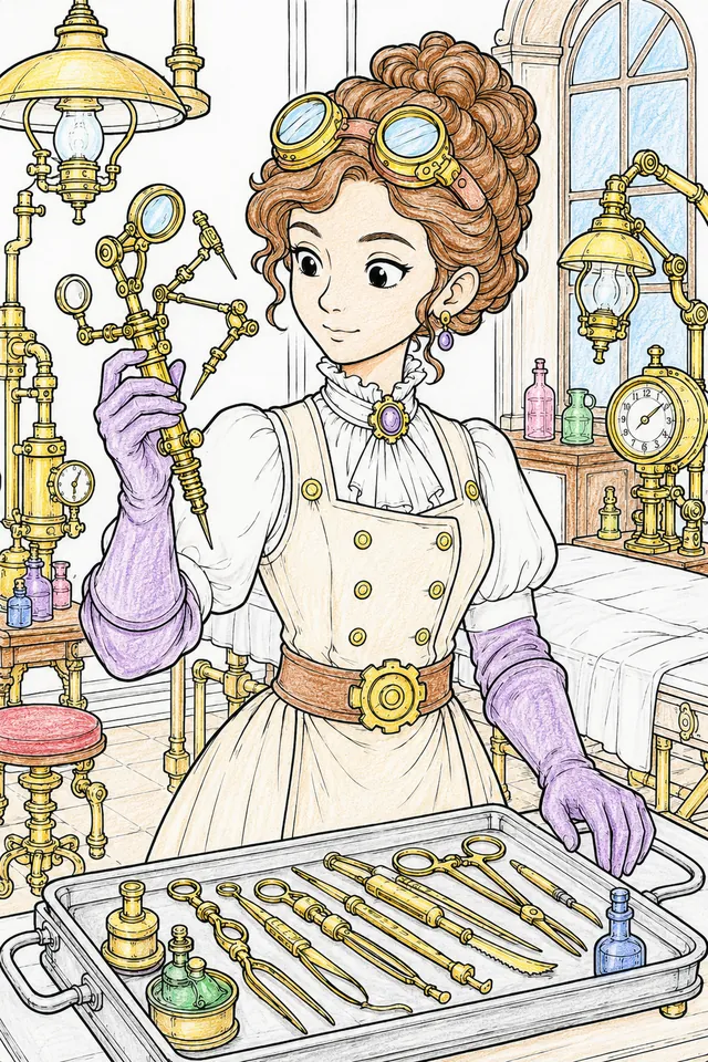 Steampunk-Chirurgin mit mechanischen Instrumenten – So könnte es aussehen