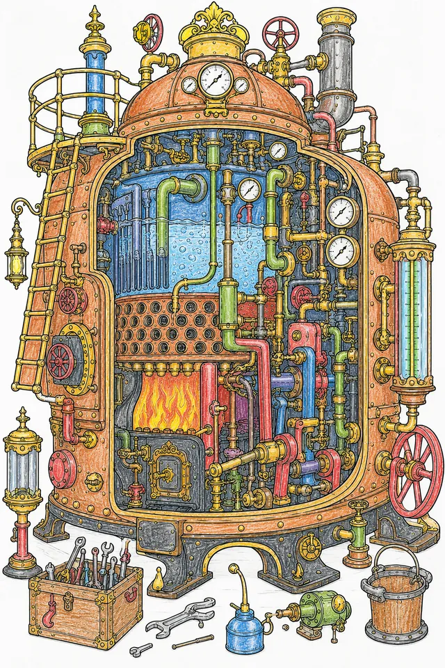 Steampunk-Dampfkessel mit Ventilen und Manometern – So könnte es aussehen