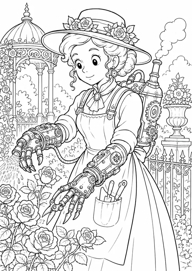 Steampunk Gardener with Mechanical Watering Gloves
