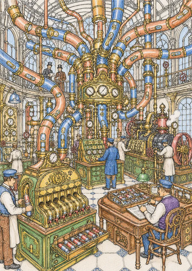 Steampunk-Rohrpost-Zentrale – So könnte es aussehen