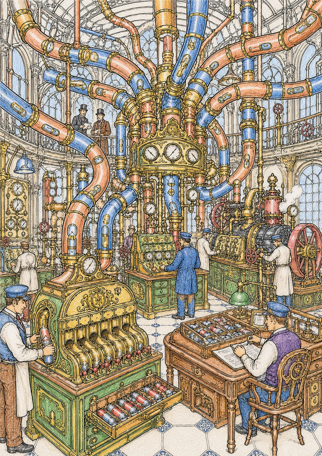 Steampunk-Rohrpost-Zentrale