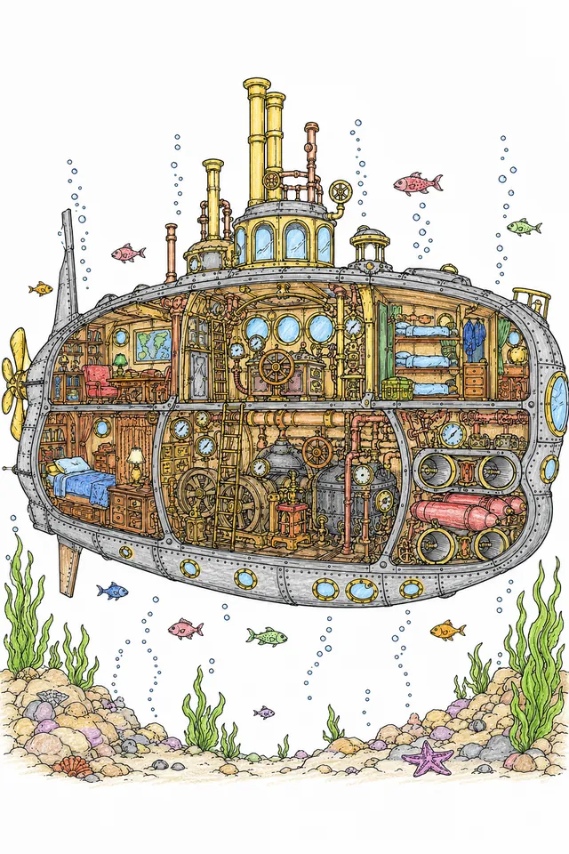 Steampunk-U-Boot im Querschnitt – So könnte es aussehen