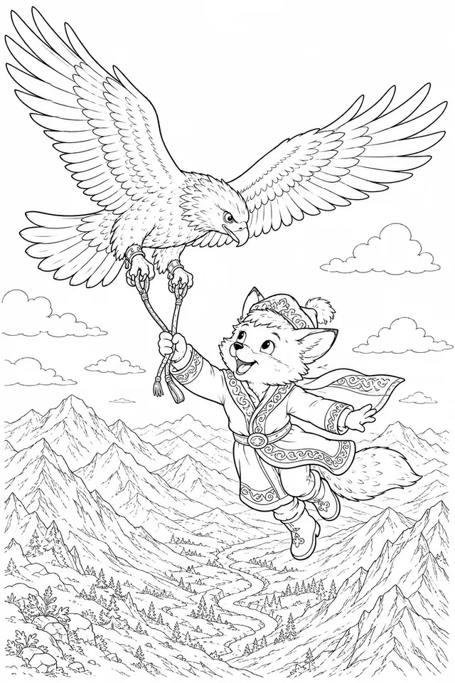 Adler-Kind-Duo fliegt über Bergkette