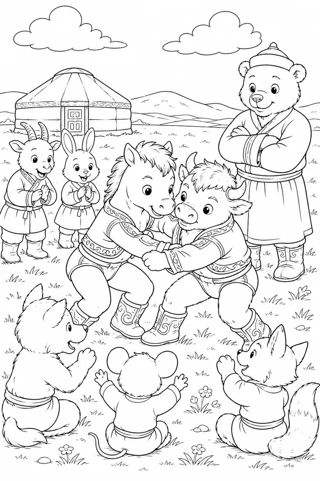 Mongolian Wrestler Children Practising