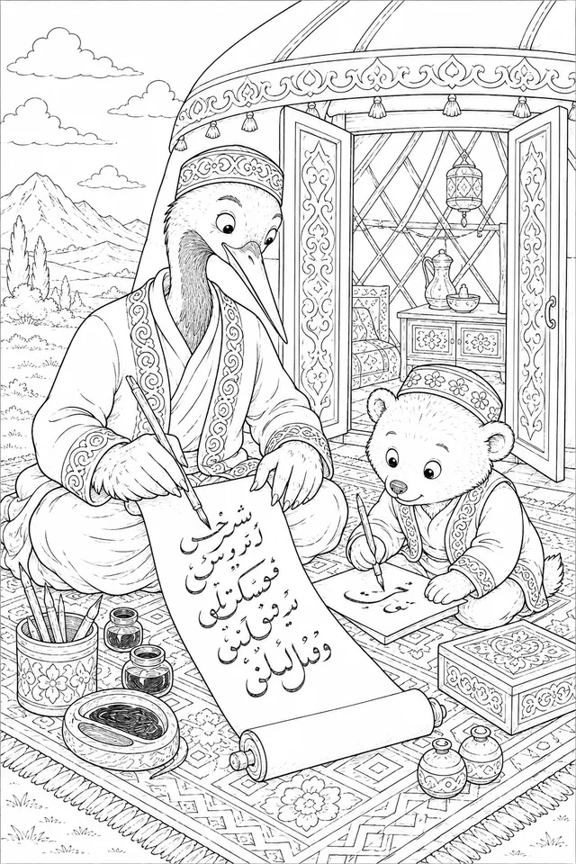 维吾尔书法家在蒙古包门口书写