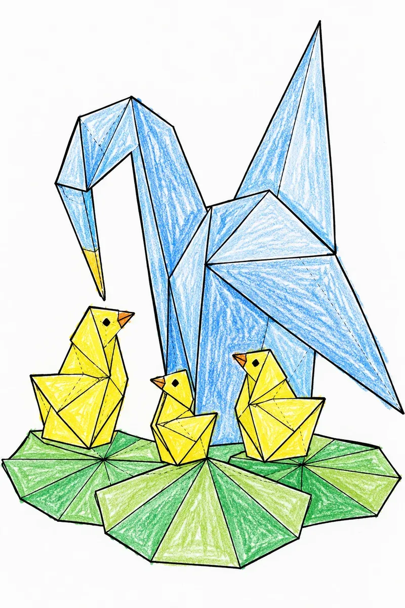 Origami-Kranich mit Jungen