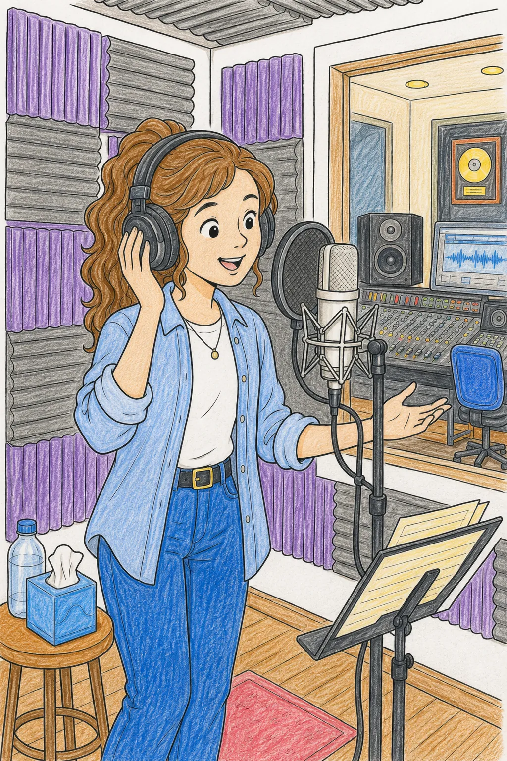 Studiomusikerin nimmt Gesang im Aufnahmestudio auf