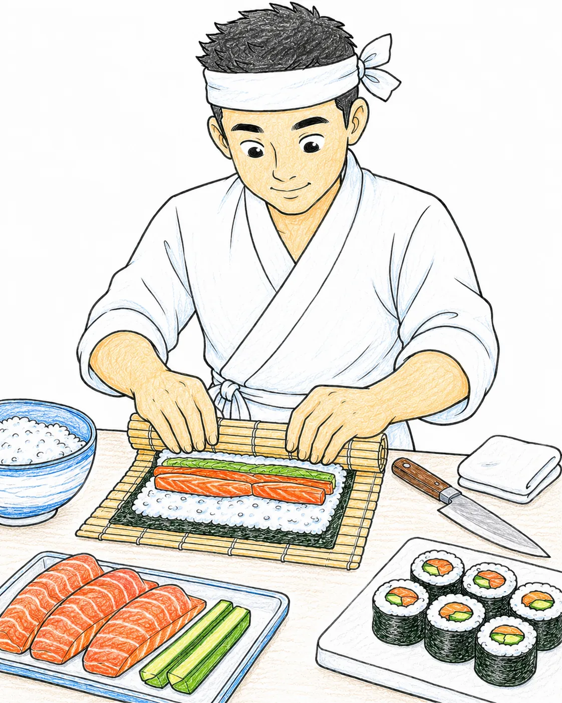 Sushikoch rollt Maki-Sushi