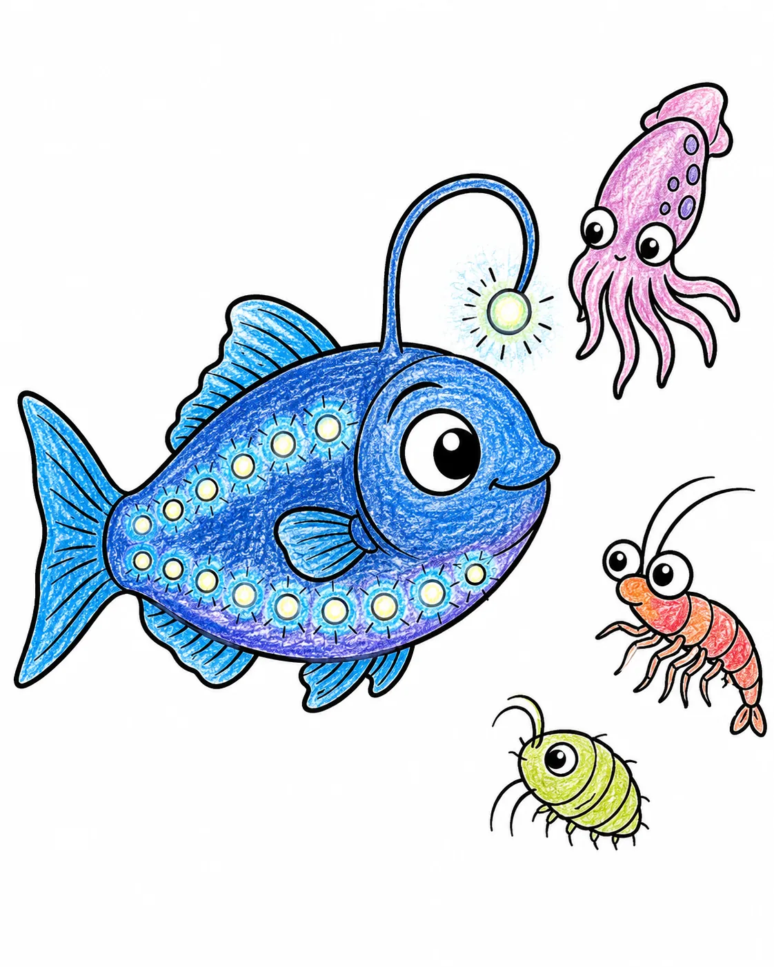 Leuchtfisch leuchtet im dunklen Ozean