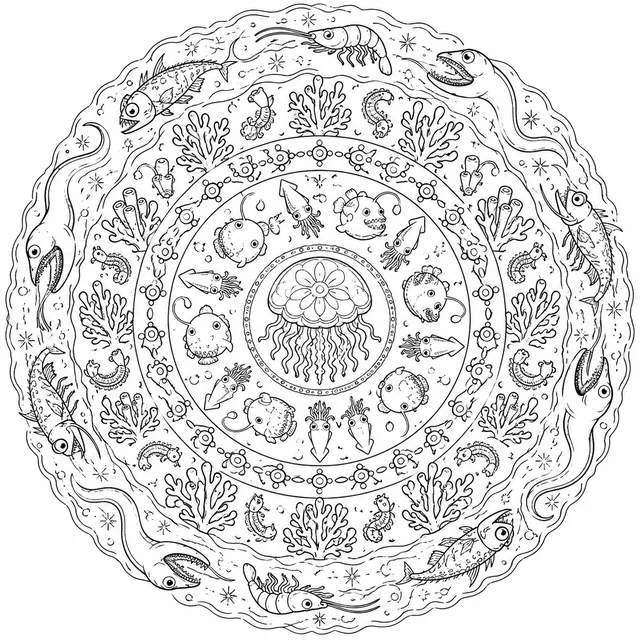 Tiefsee-Mandala mit Leuchtorganismen