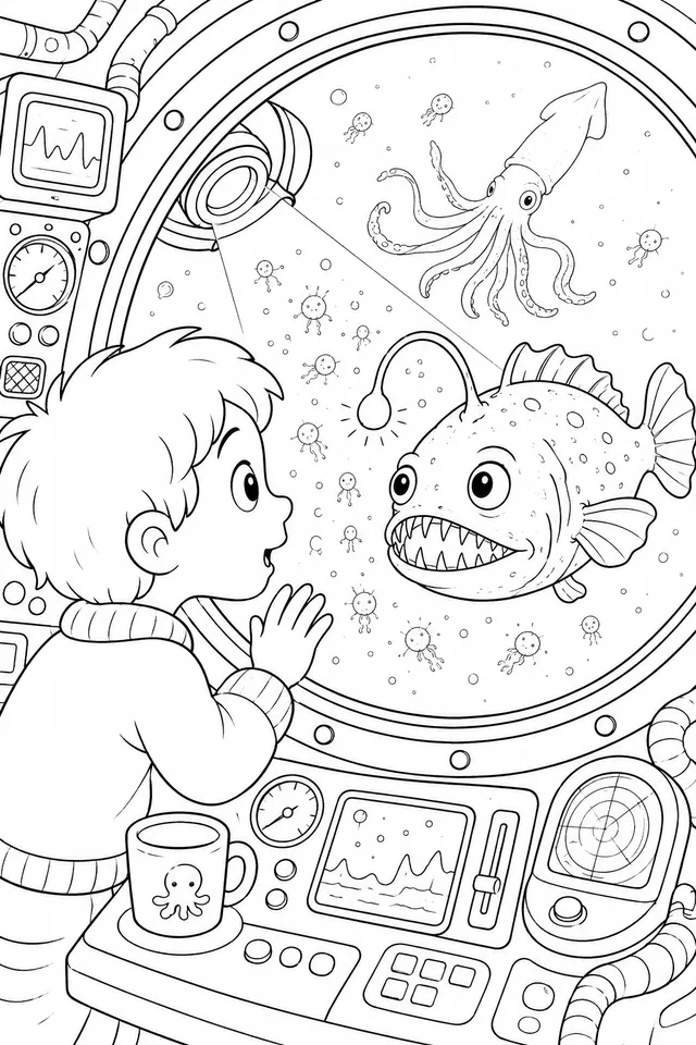 Deep Sea Submarine Adventure: Child Looking Out Window