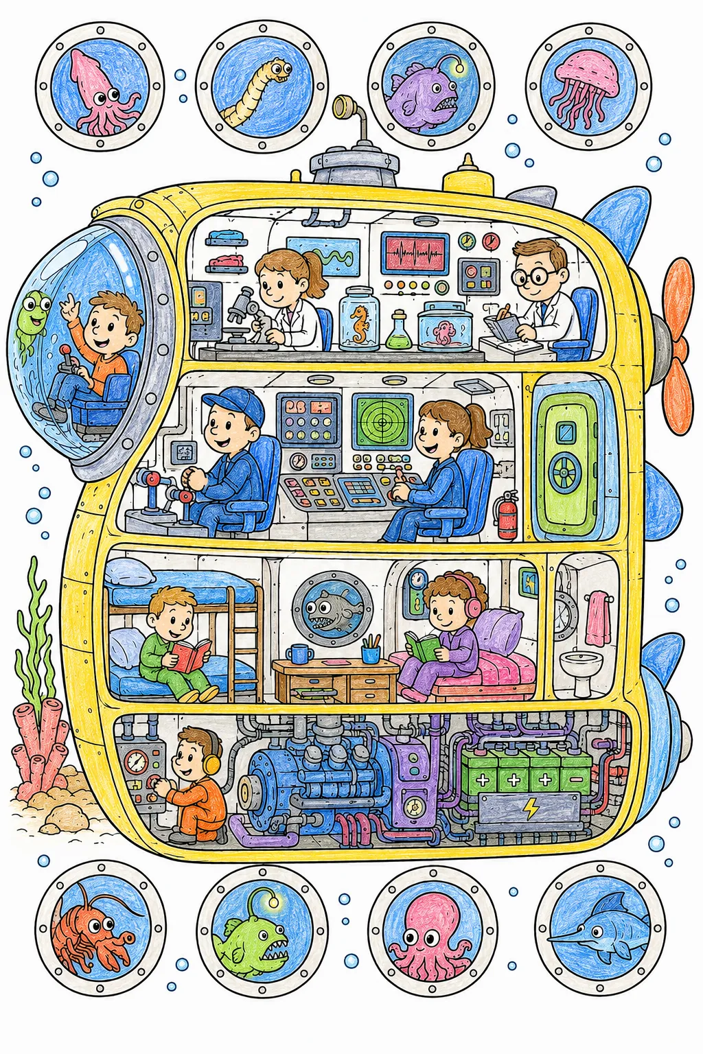 深海研究潜水艇横截面