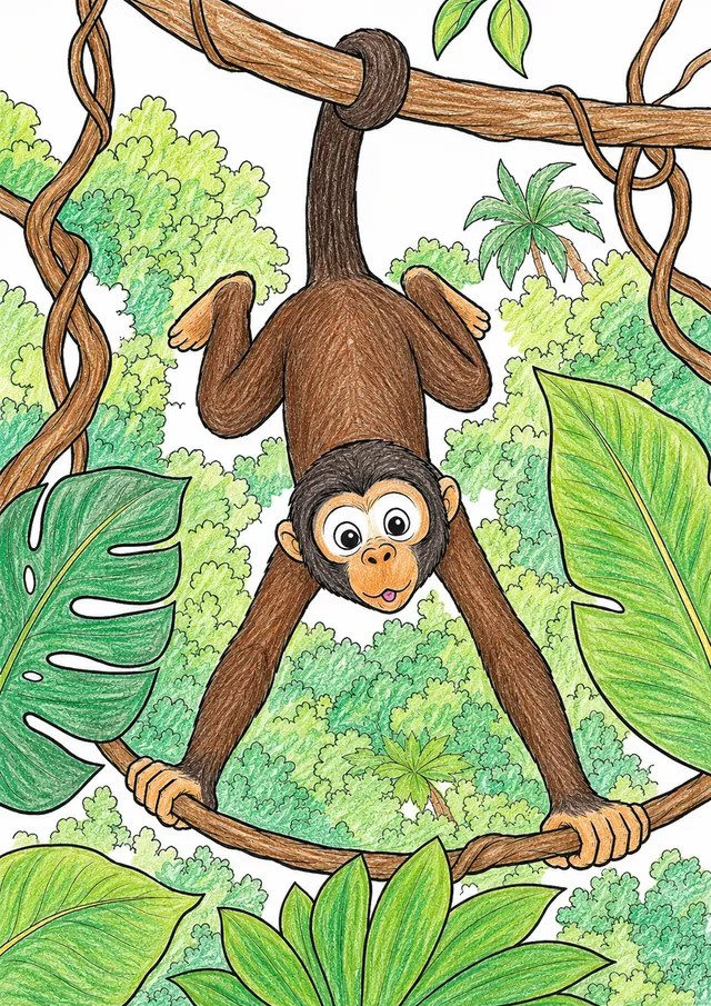 Affe hängt kopfüber an der Liane – So könnte es aussehen