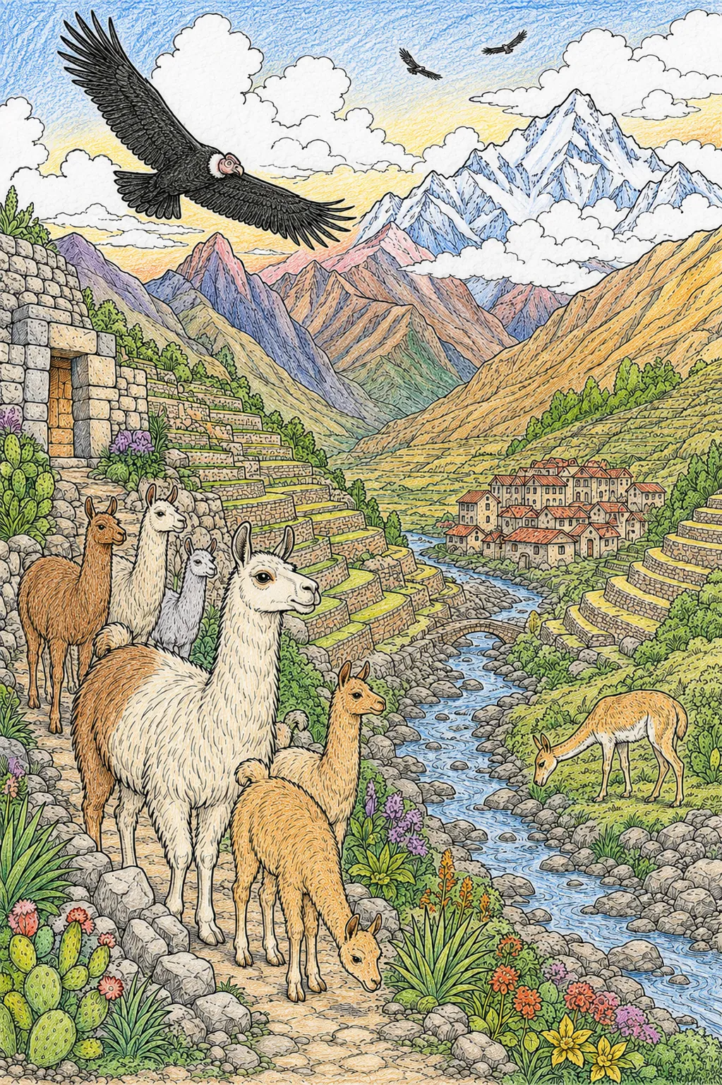 Andenlandschaft mit Kondor im Aufwind