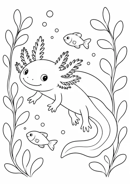 Axolotl schwimmt durch Wasserpflanzen