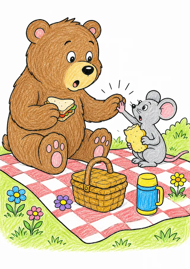 Riesiger Bär und winzige Maus picknicken zusammen – So könnte es aussehen